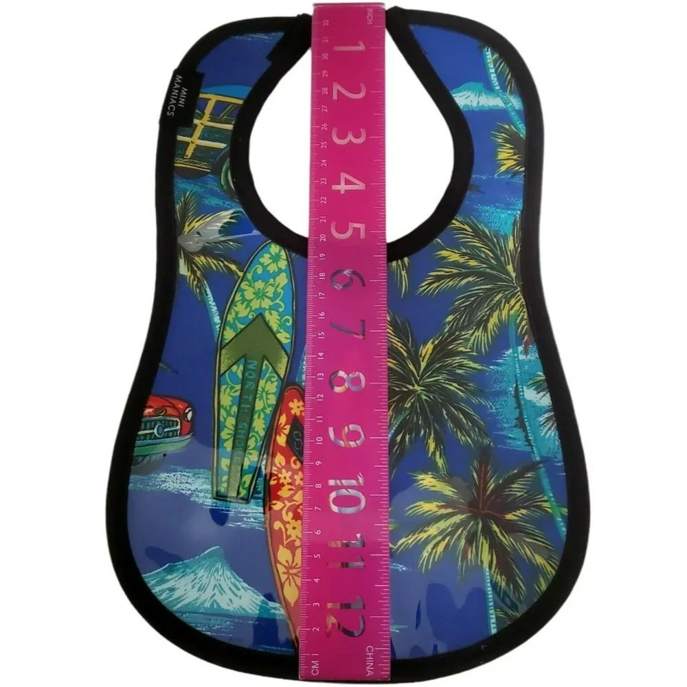 Vinyl Baby Infant Bib Mini Maniacs Slick Surf Ocean Tropical Palm Vegan Leather